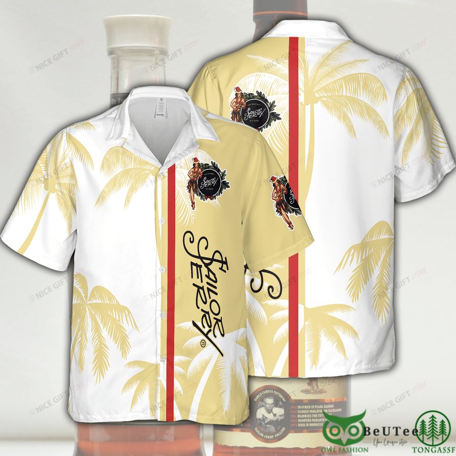 Sailor Jerry White Light Yellow Half Hawaii 3D Shirt 
