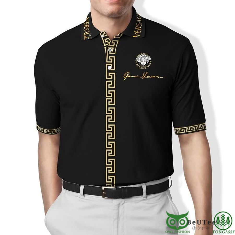 Limited Edition Versace Vertical Greca Black Polo Shirt