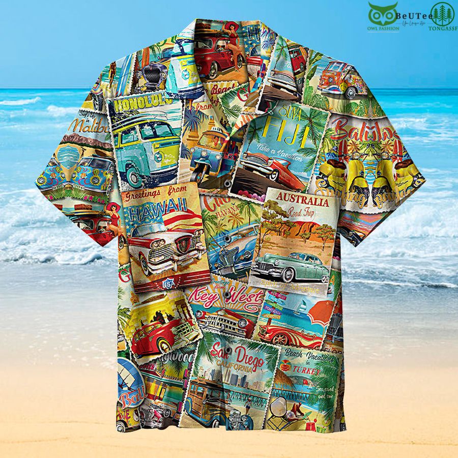 Vintage Travel Collage Hawaiian Shirt
