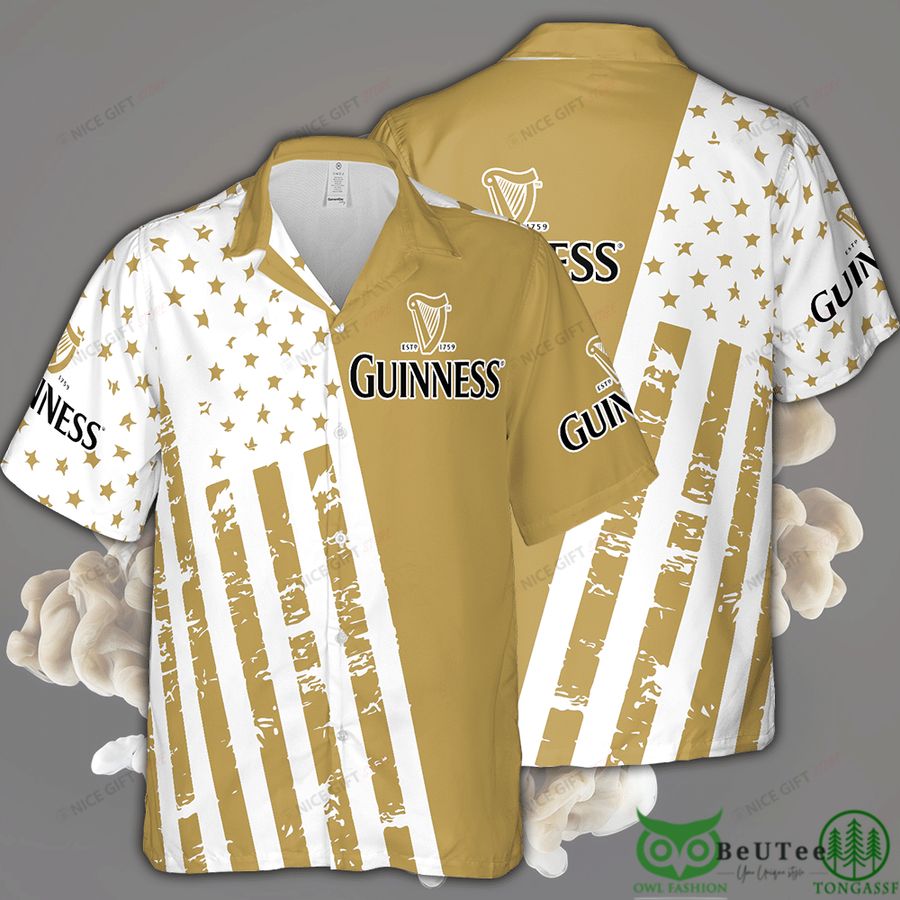 Guinness Brown Yellow Star and Lines Hawaii 3D Shirt 