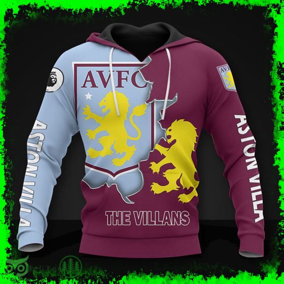 Aston Villa FC The Villans Claret Blue 3D shirt Hoodie Sweater