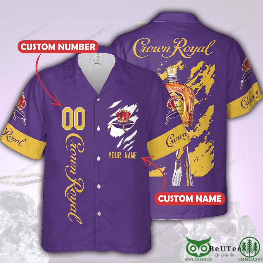 Custom Name Number Crown Royal Purple Hawaii 3D Shirt 