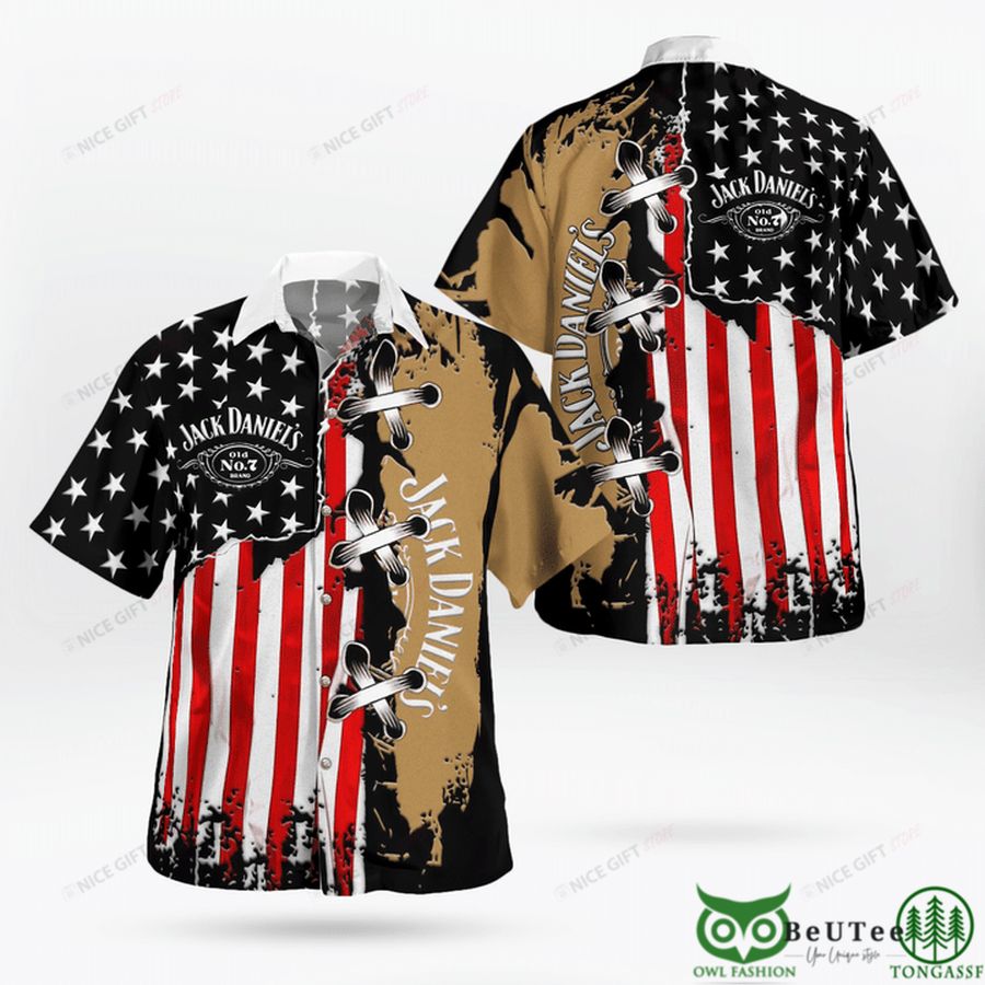 Jack Daniel's America Flag Cross Hawaiian Shirt