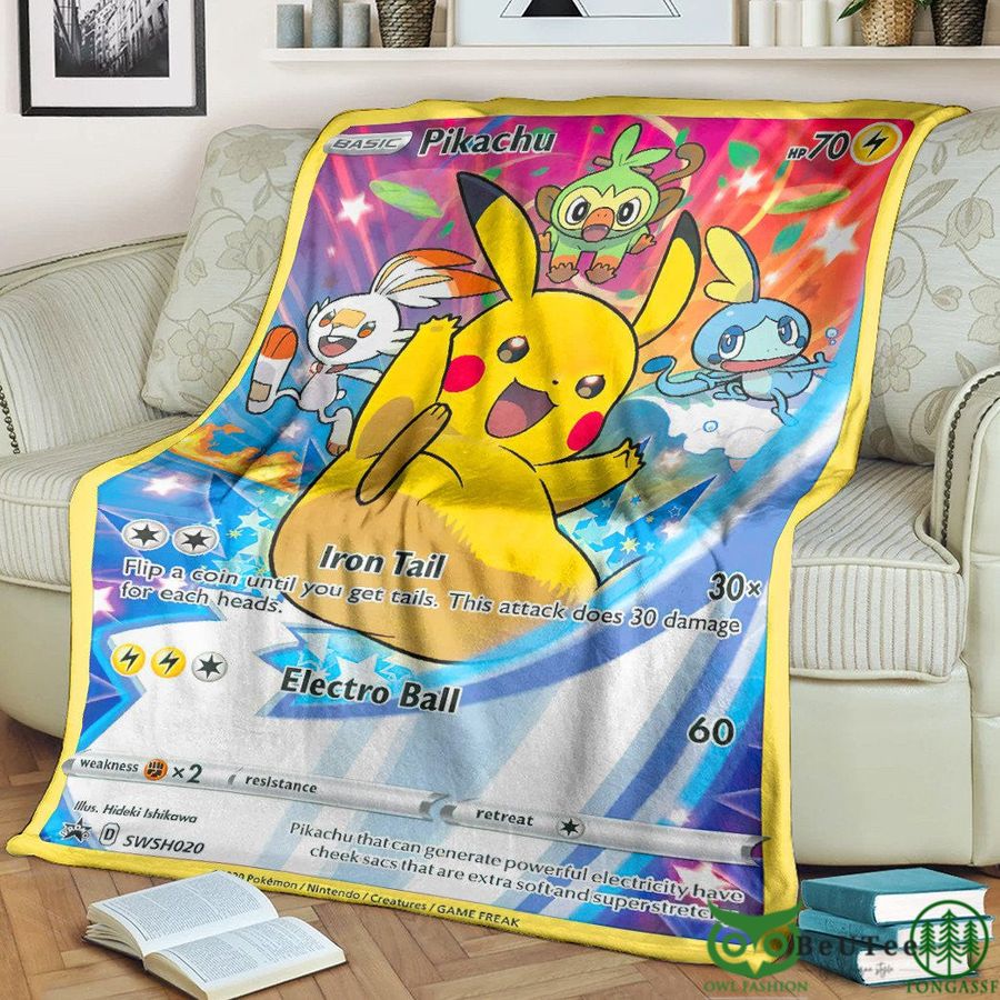 Anime PKM Pikachu Sword & Shield Promos Custom Soft Blanket