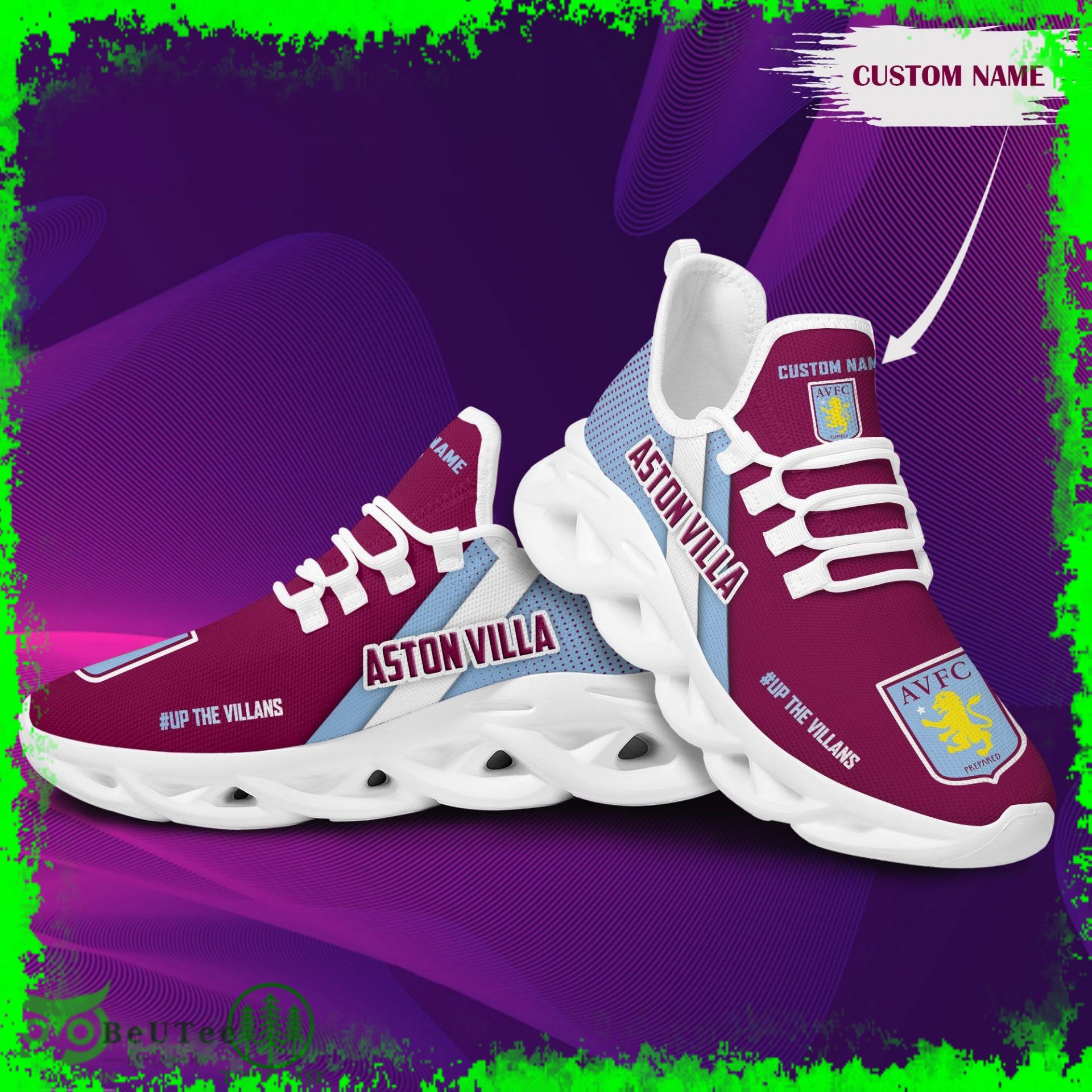 Aston Villa FC Claret up the Villans Custom Name Max Soul Shoes