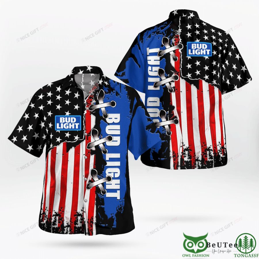 Bud Light America Flag Cross Hawaiian Shirt