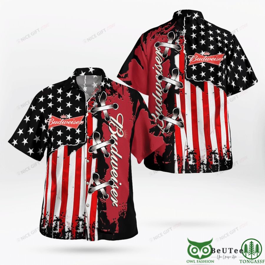 Budweiser America Flag Cross Hawaiian Shirt
