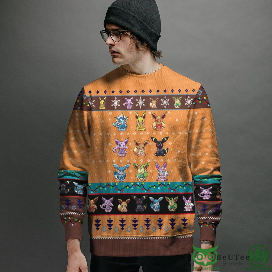105 Eevee Evolution Custom Imitation Orange Knitted Sweatshirt