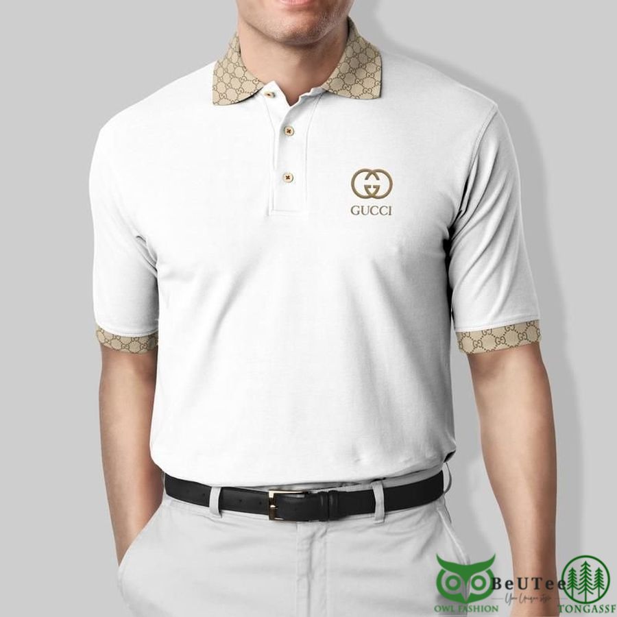 Limited Edition Gucci Basic White Collar Pattern Polo Shirt