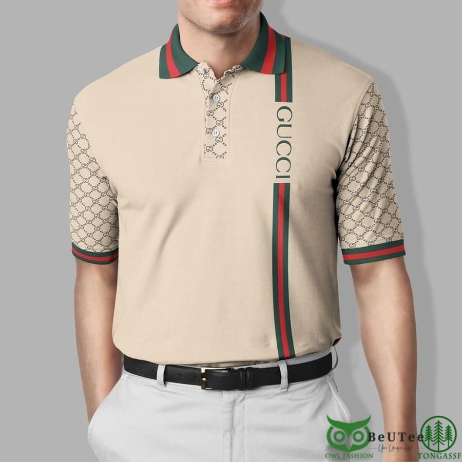 Limited Edition Gucci Vertical Vintage Web Beige Polo Shirt