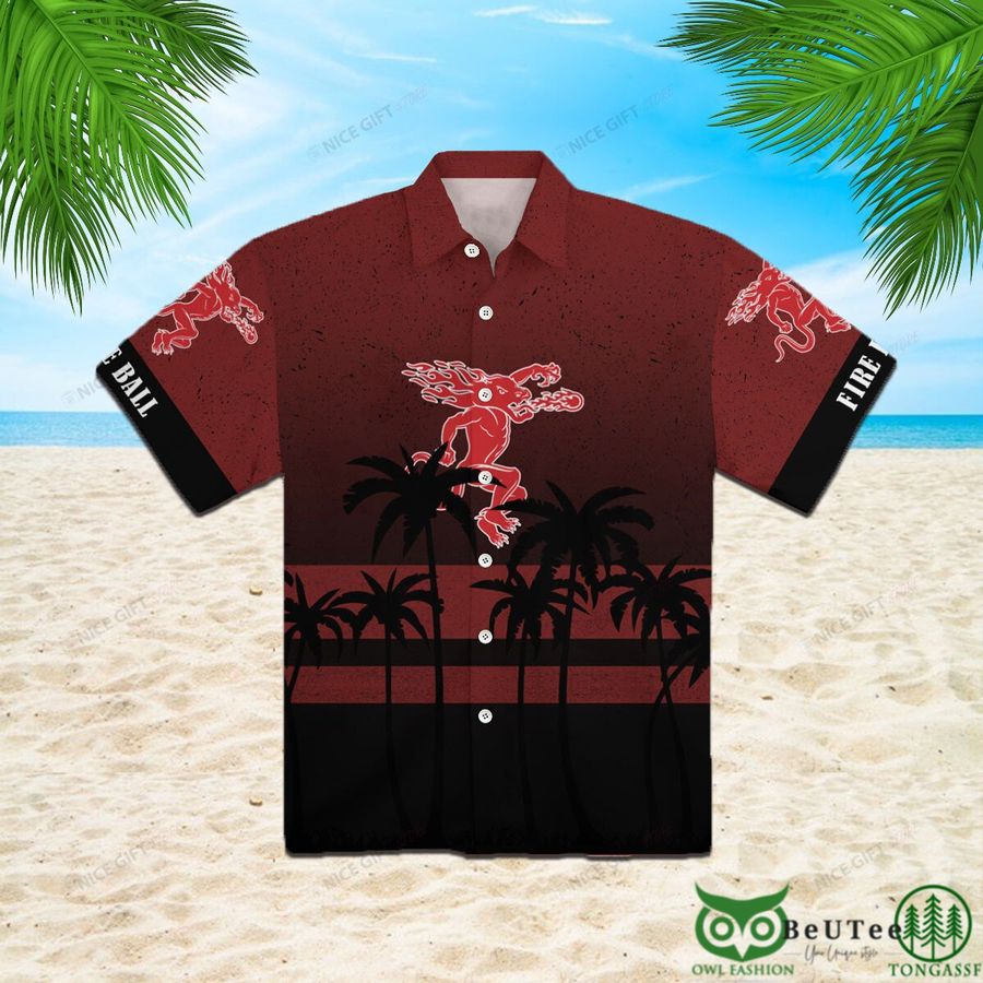 Fireball Whisky Dark and Light Red Palm Hawaii 3D Shirt 