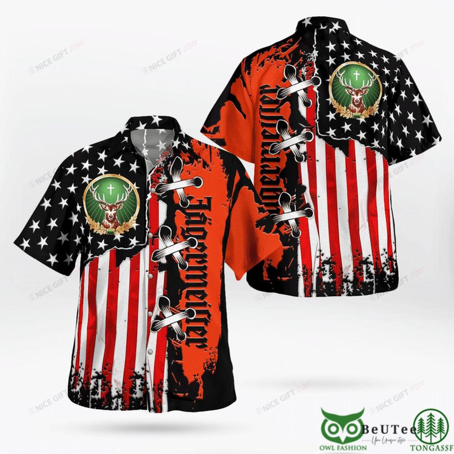 Jagermeister America Flag Cross Hawaiian Shirt