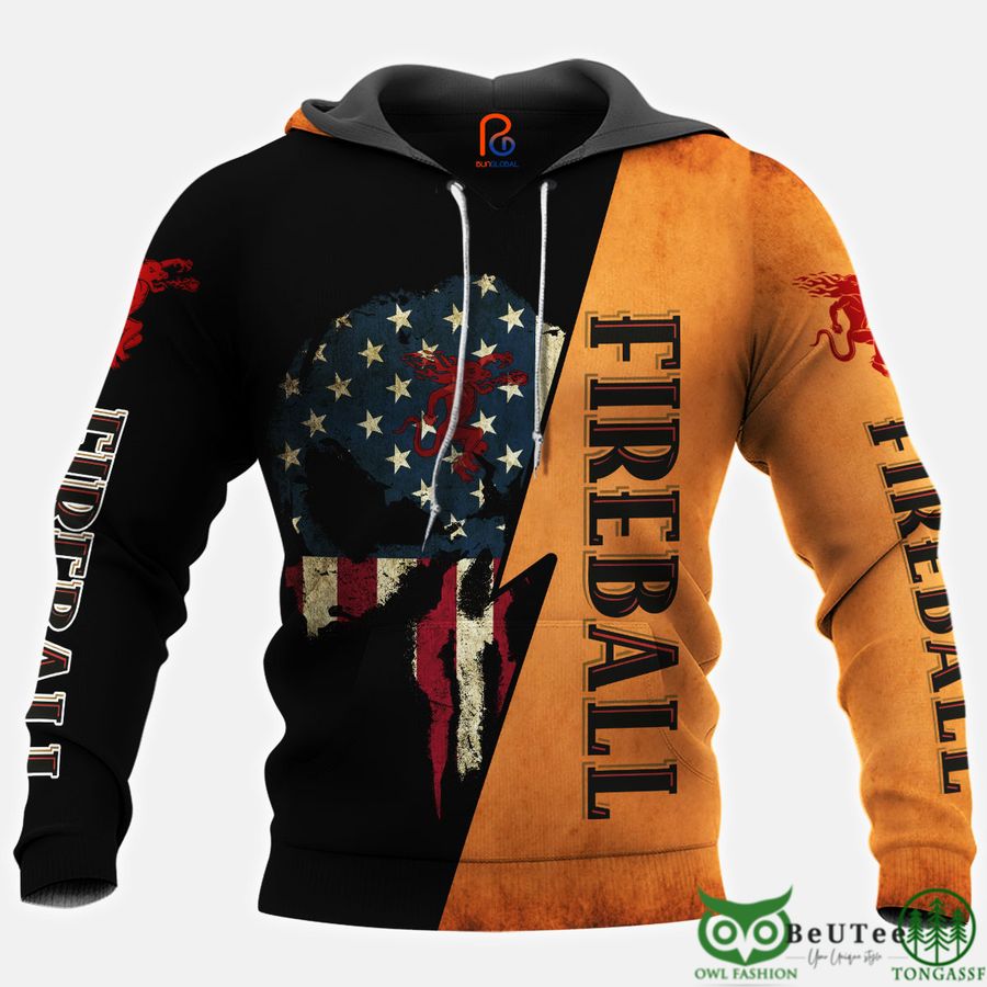 266 Skull Fireball US Flag 3D Hoodie Tshirt Sweatshirt