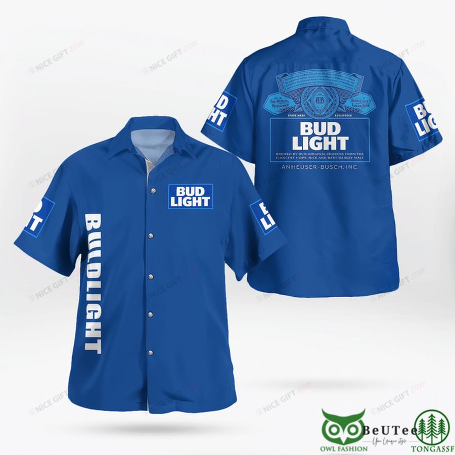 Bud Light Basic Blue with Logo Hawaiian Shirt
