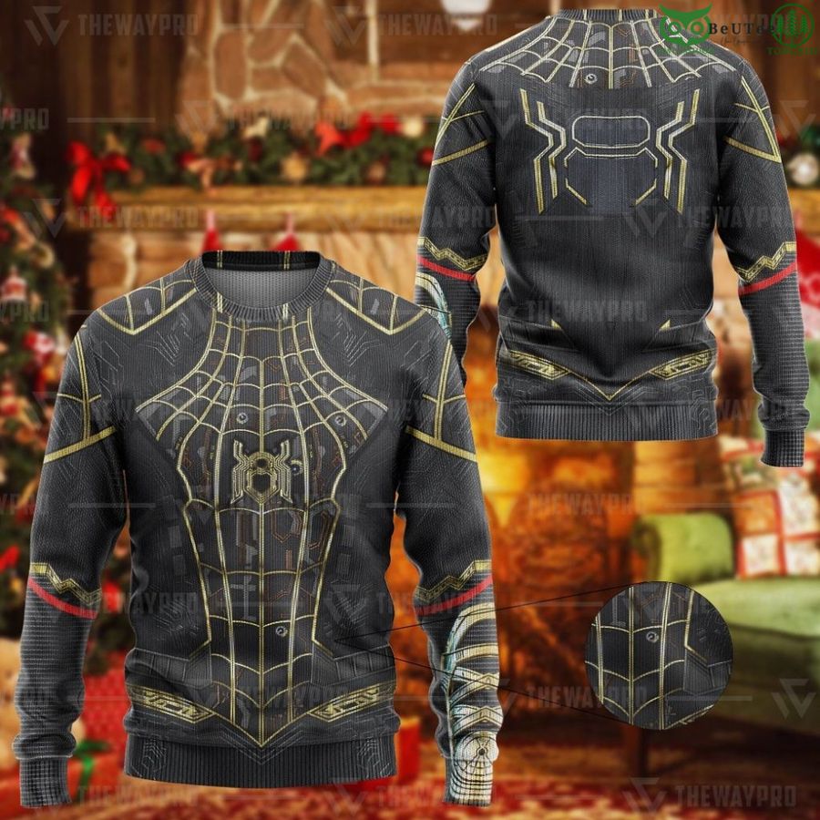 72 Movie Superhero Spiderman No Way Home Black And Gold Custom Imitation Knitted Ugly Sweater