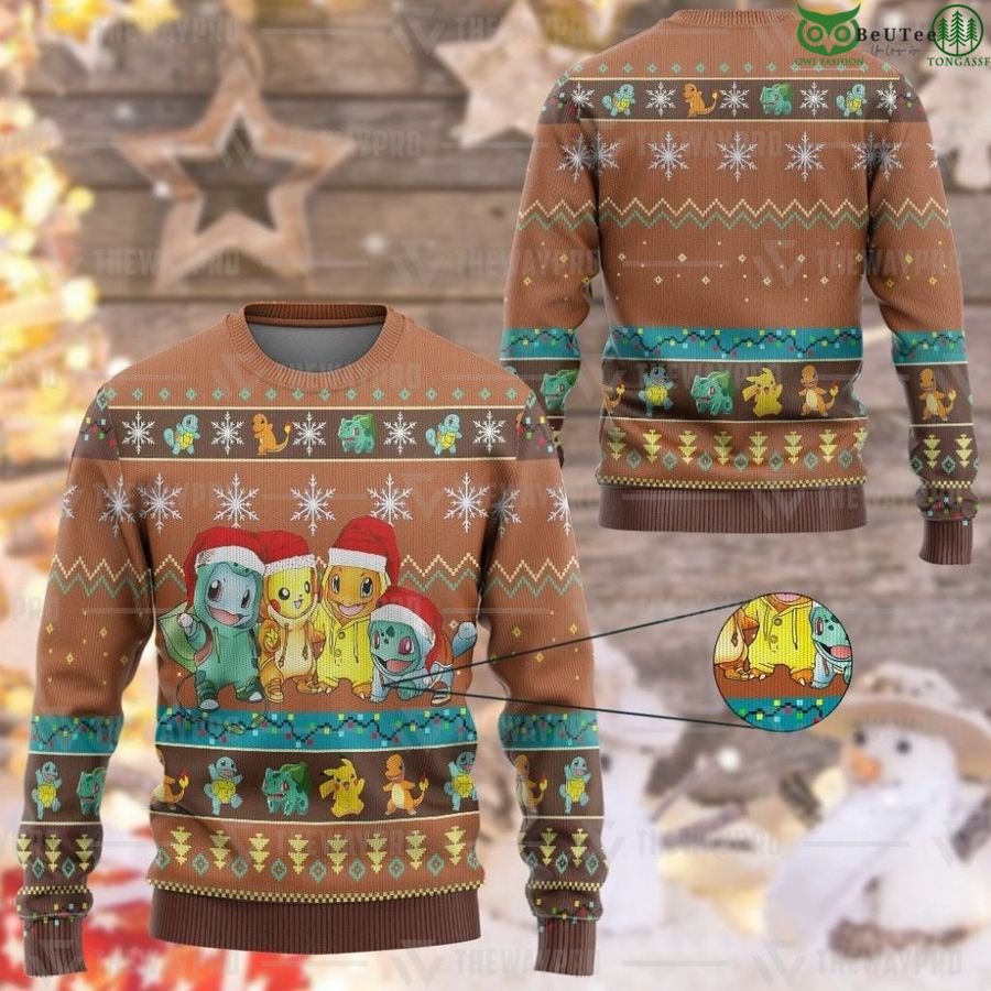 79 Anime Pokemon Merry Christmas Custom Imitation Knitted Sweatshirt