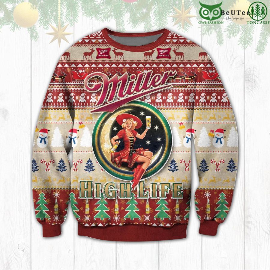 Miller Highlife Ugly Sweater Beer Drinking Christmas Limited
