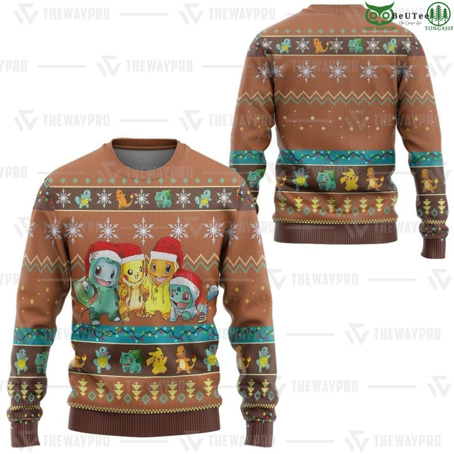80 Anime Pokemon Merry Christmas Custom Imitation Knitted Sweatshirt