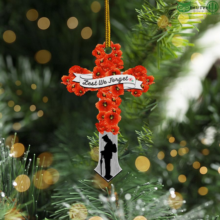 98 Lest We Forget Poppy Christian Cross Patriotic Veteran Memorial Christmas Ornament