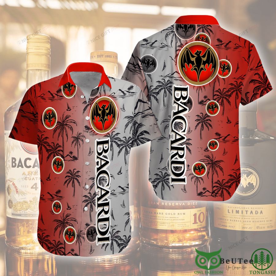 2 Bacardi Red Gray Gradient Hawaii 3D Shirt