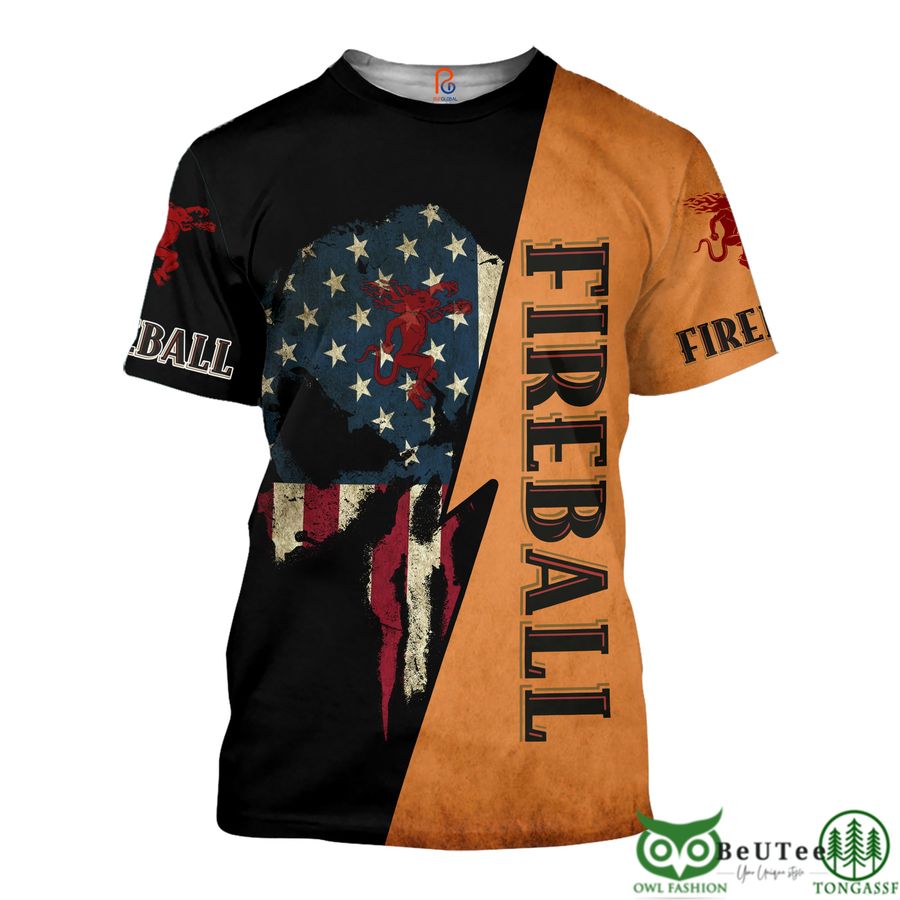 268 Skull Fireball US Flag 3D Hoodie Tshirt Sweatshirt