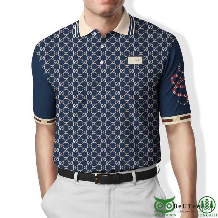 48 Limited Edition Gucci Dark Blue Snake on Sleeves Polo Shirt
