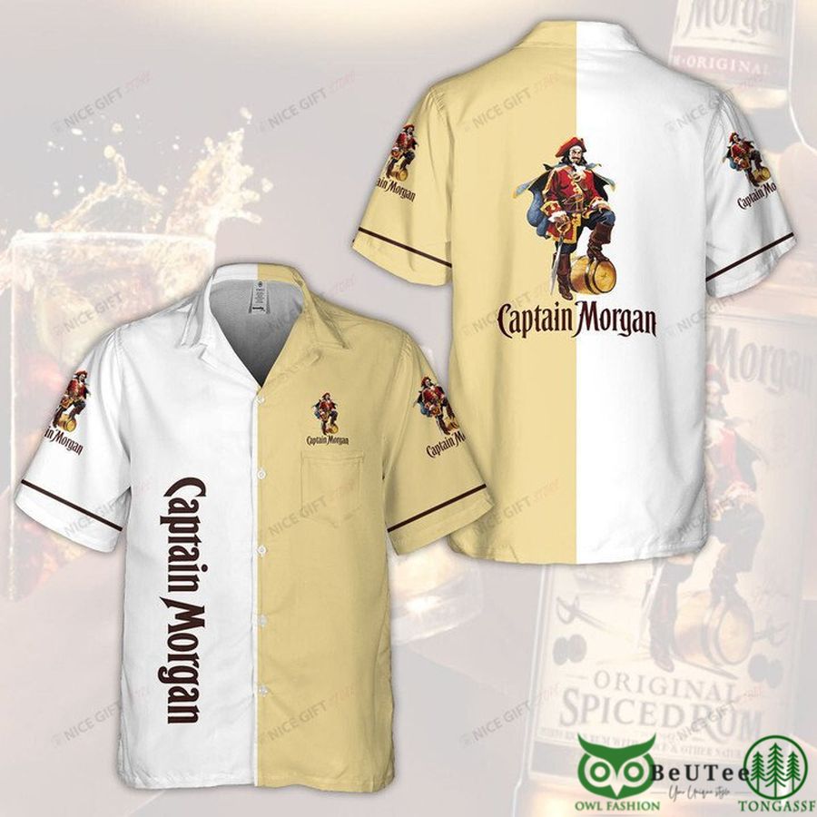 20 Captain Morgan Basic Beige and White Hawaiian Shirt