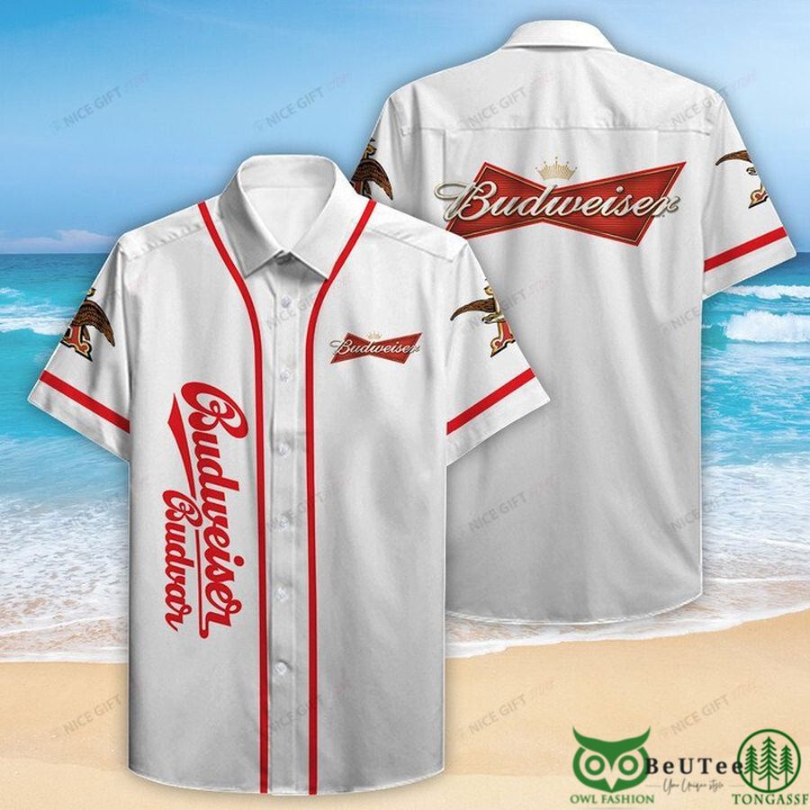 32 Budweiser Basic White with Red Line Hawaiian Shirt