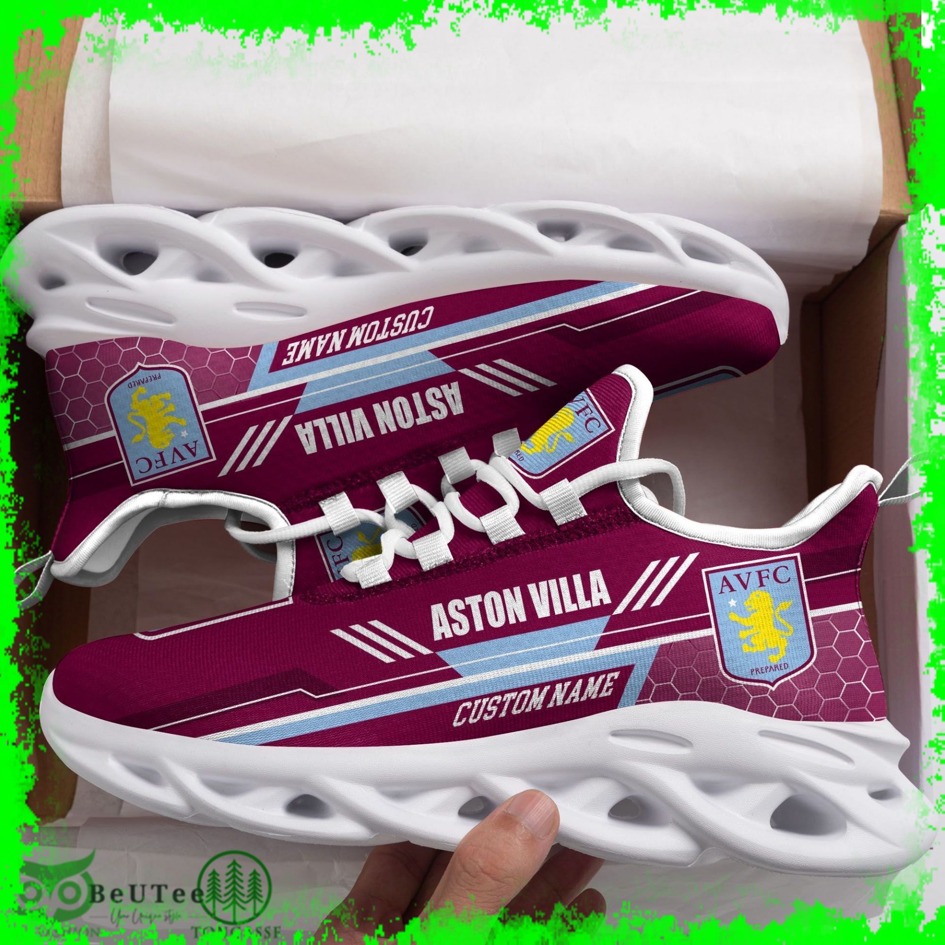 14 Aston Villa FC Claret Custom Name Max Soul Shoes