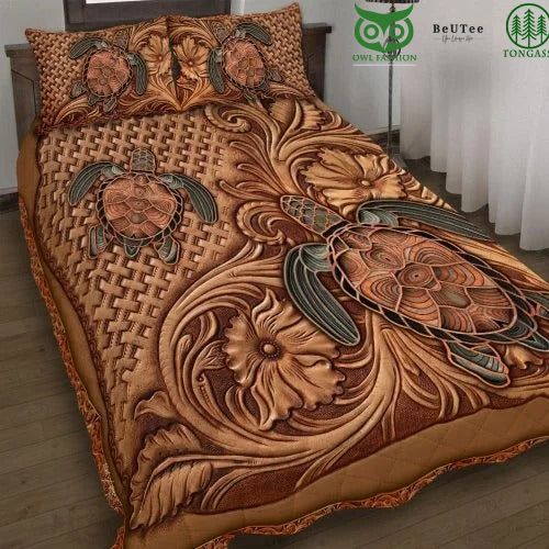 Beautiful Turtles Engraved Pattern Quilt Bedding Set