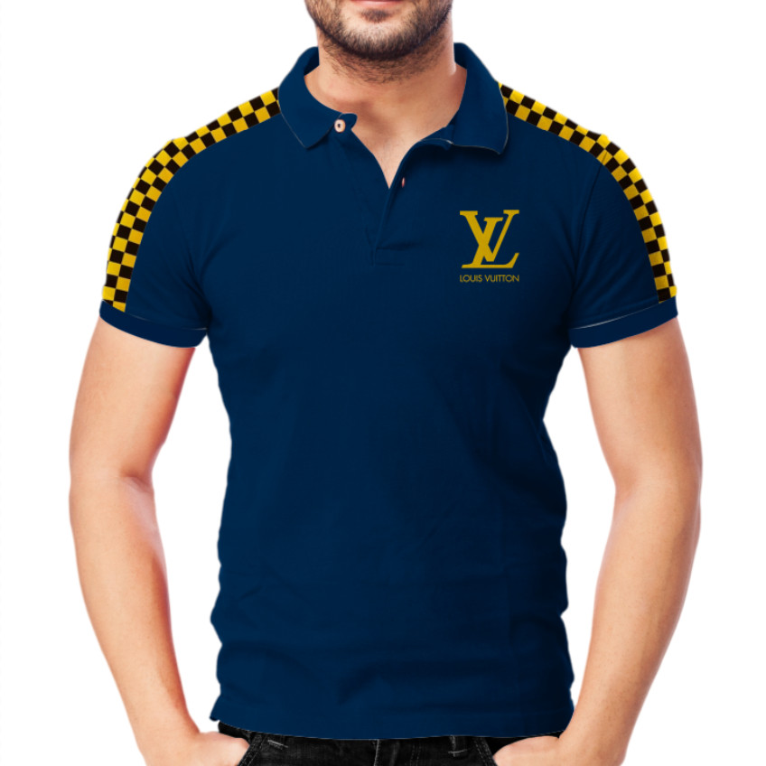 LV Navy Blue with chequered yellow stripe Polo 3D