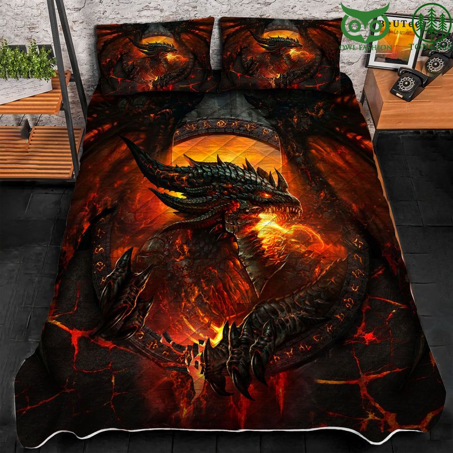 Lava Dragon Quilt Bedding Set For Dragon Lovers