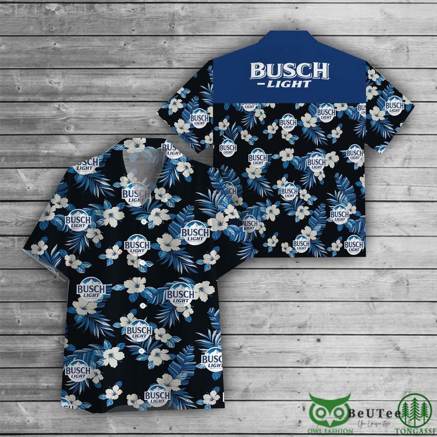 20 Busch Light Blue Flower Black Hawaiian Shirt