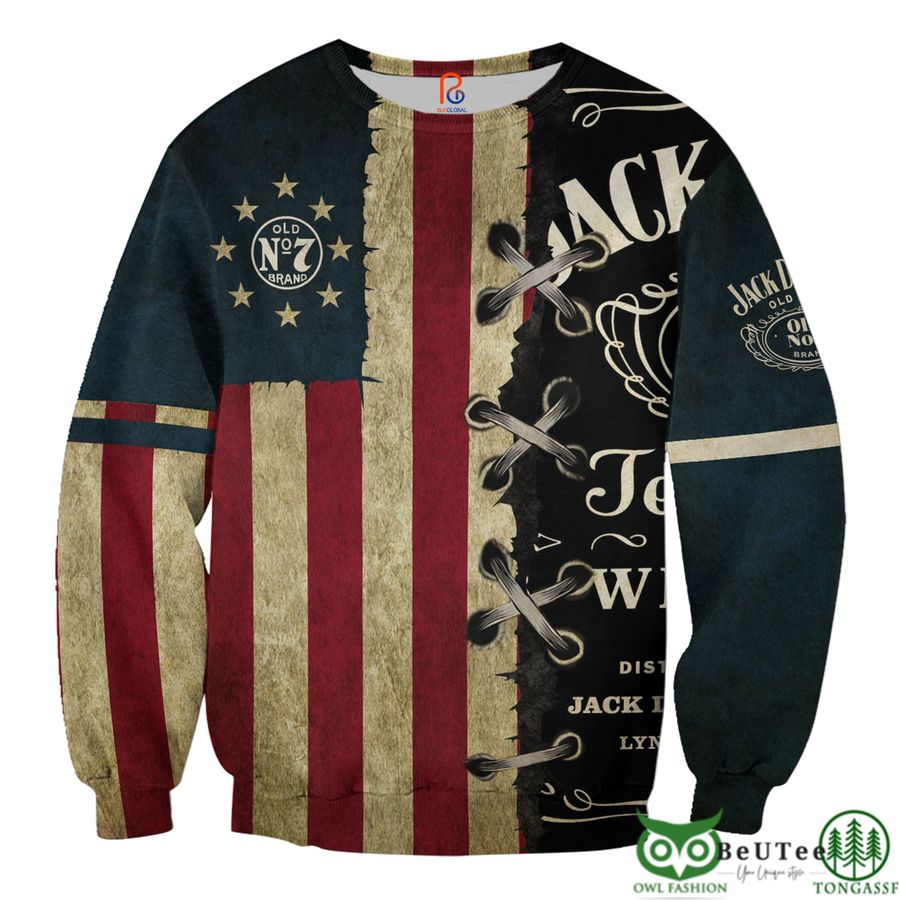 194 Jack Daniels US Flag 3D Hoodie Tshirt Sweatshirt