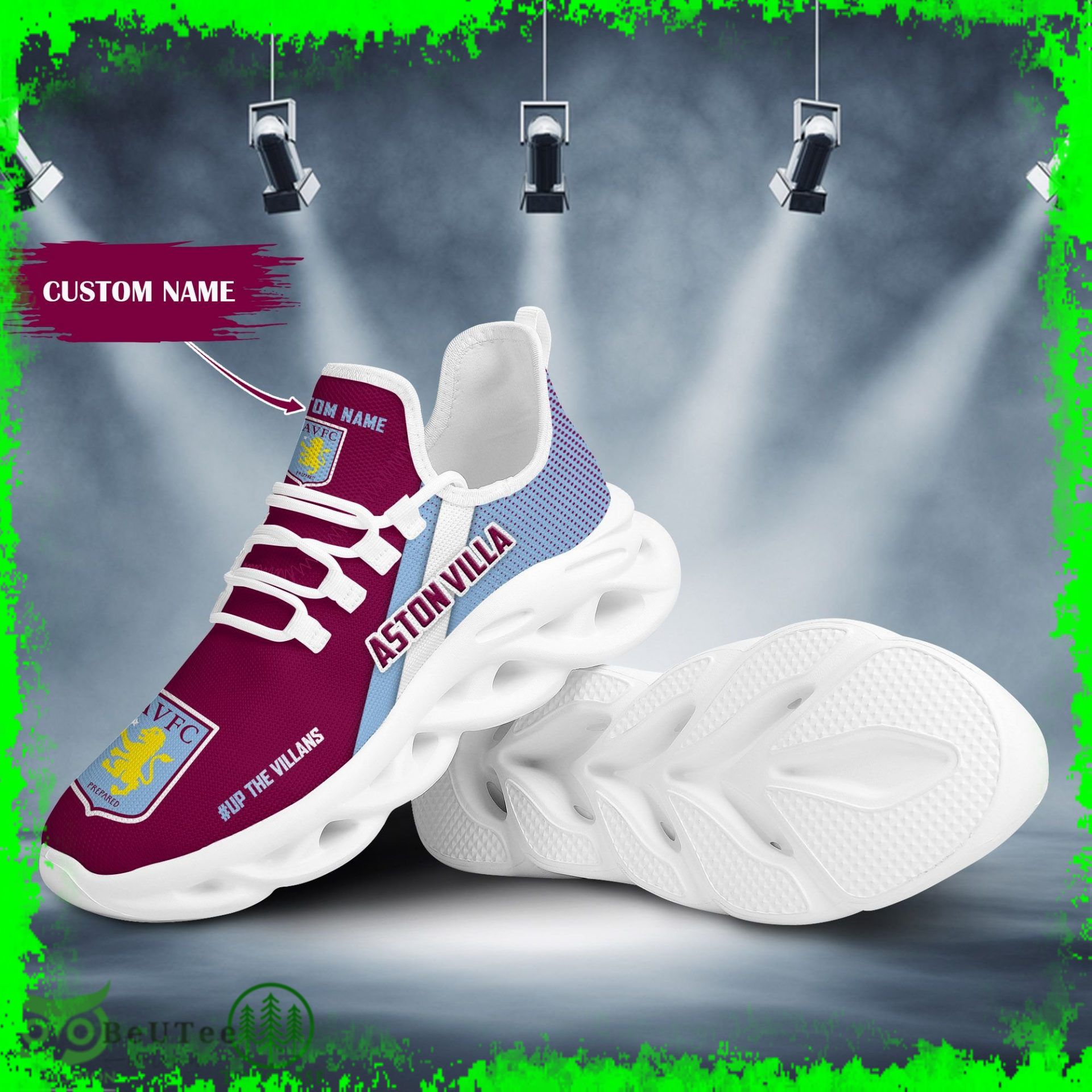 6 Aston Villa FC Claret up the Villans Custom Name Max Soul Shoes