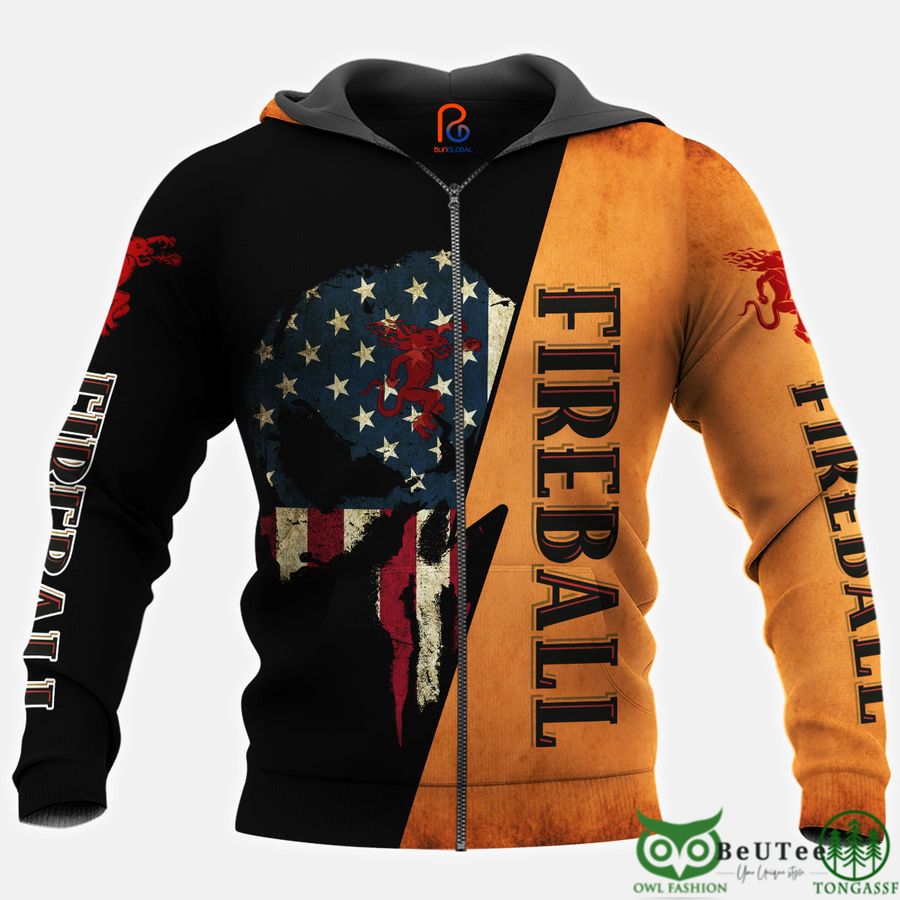 269 Skull Fireball US Flag 3D Hoodie Tshirt Sweatshirt