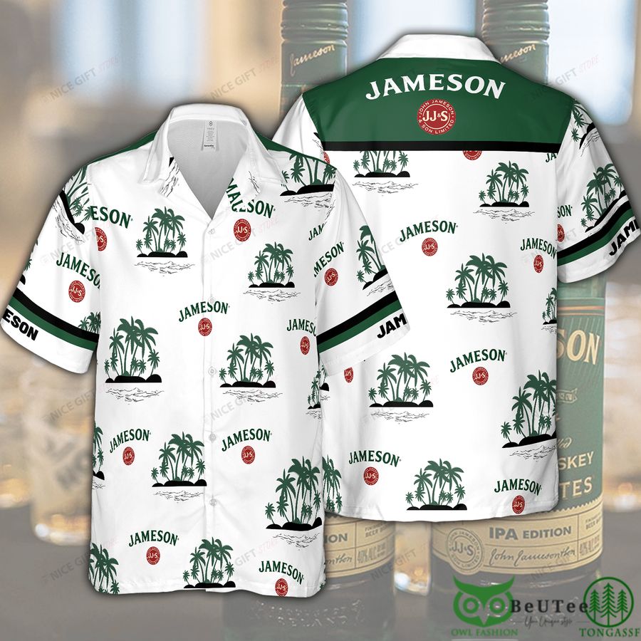 67 Jameson Irish Whiskey Green Palm Tree Hawaiian Shirt