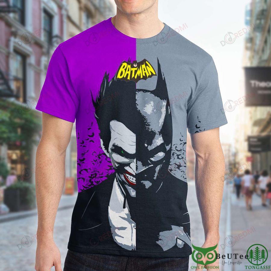Batman Joker Half Purple Half Gray 3D T-shirt