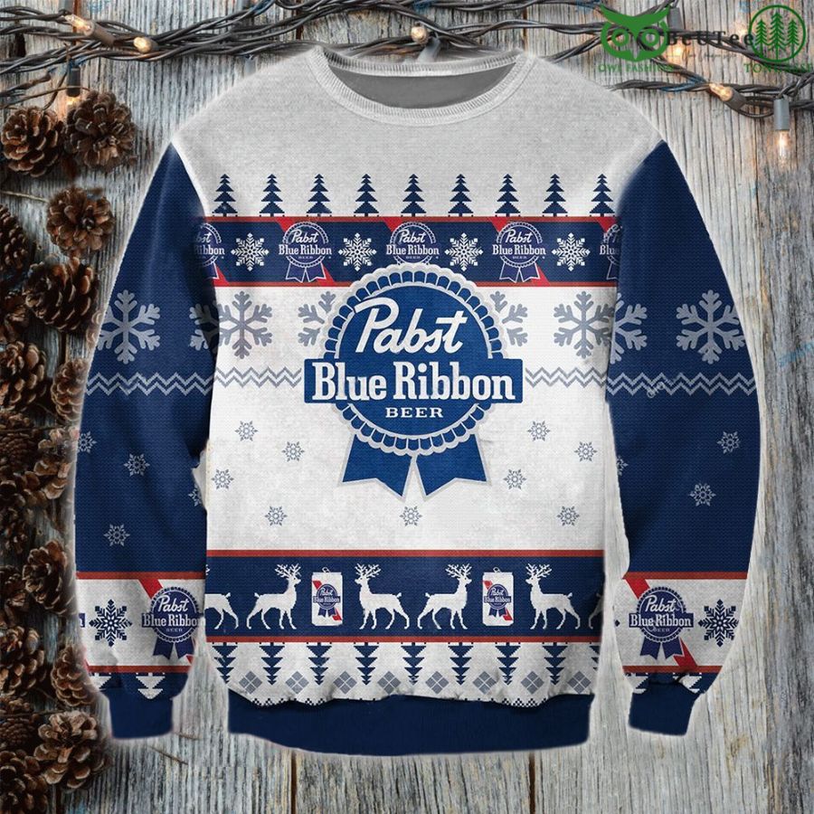 Pabst Blue Ribbon Ugly Sweater Beer Drinking Christmas Limited