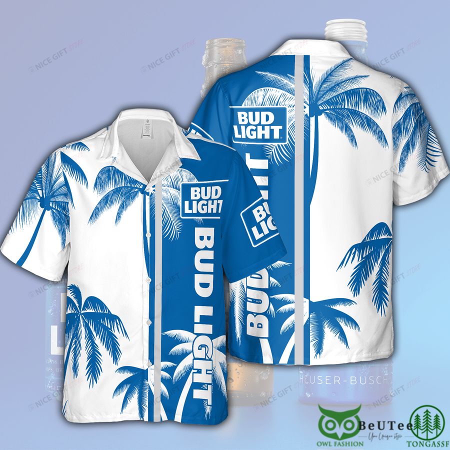 18 Bud Light White Blue Half Hawaii 3D Shirt