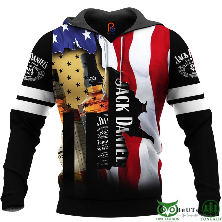 2 American Flag Jack Daniels 3D Hoodie Tshirt Sweatshirt