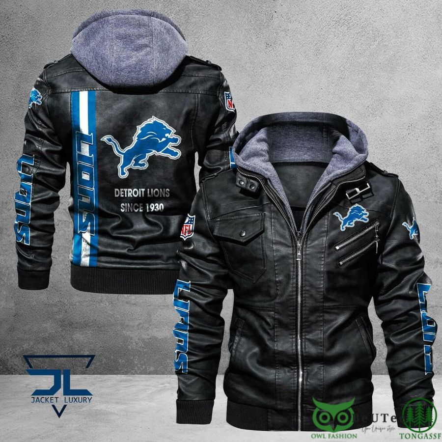 Detroit Lions Logo NFL Black 2D Leather Jacket - Owl Fashion Shop