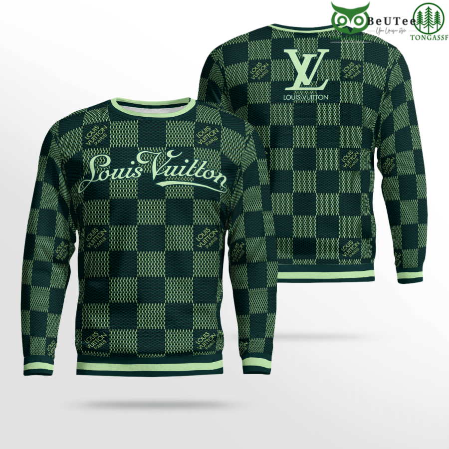 Limited Edition Green Caro Pattern Louis Vuitton 3D Ugly Sweater