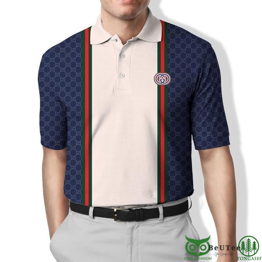 Limited Gucci Beige and Dark Blue POLO SHIRT