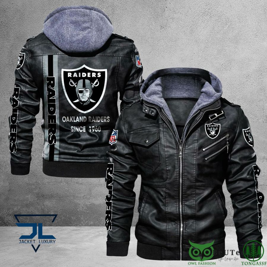 Oakland Raiders Logo NFL Black 2D Leather Jacket