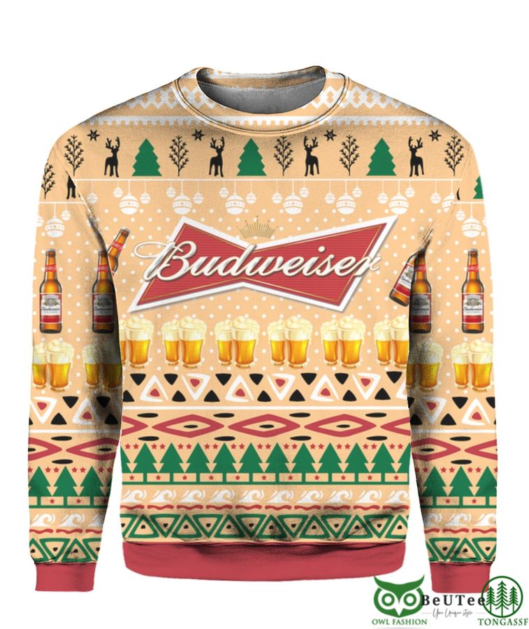 Budweiser Beer Bottle 3D Ugly Christmas Sweater Hoodie