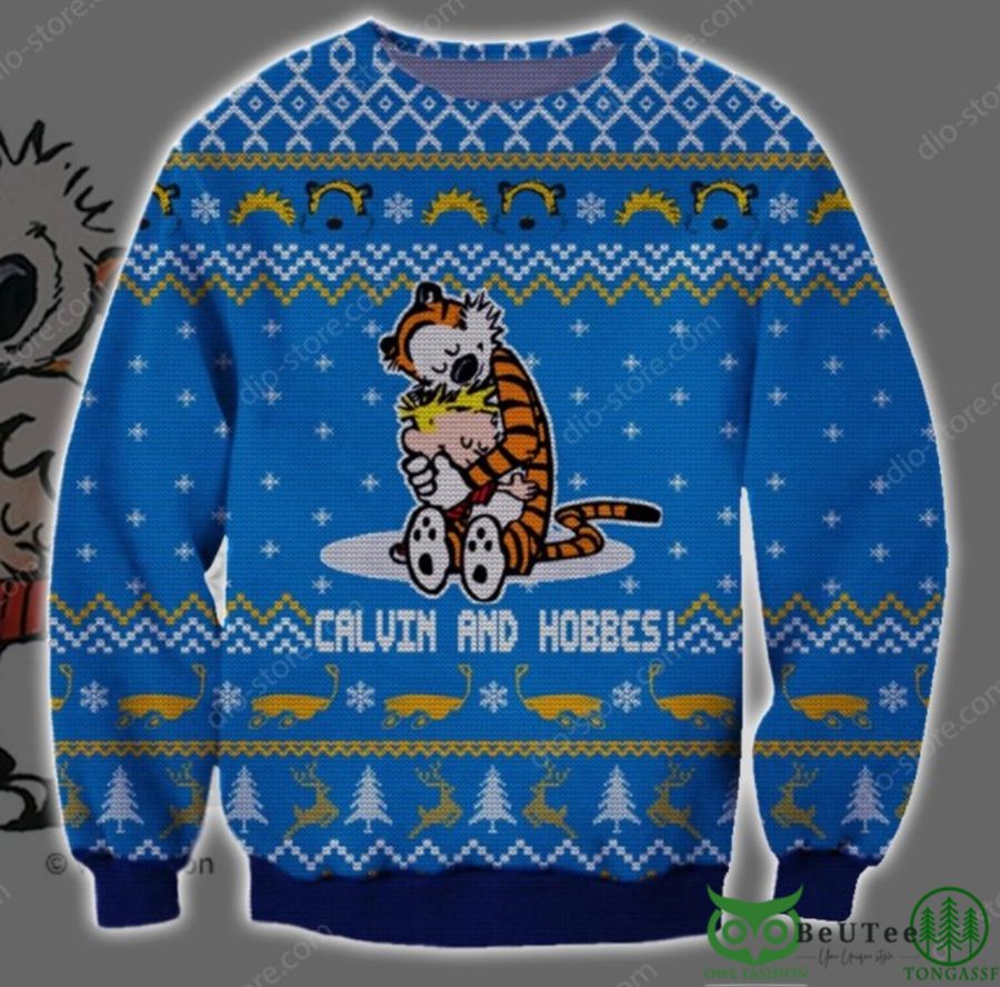 Calvin And Hobbes Pattern 3D Christmas Ugly Sweater