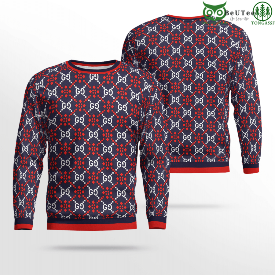 Limited Edition Gucci Red White Royal Monogram 3D Ugly Sweater