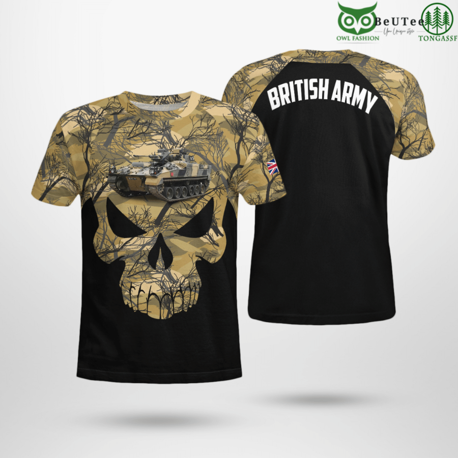 British Army Warrior Tank Skull 3D T-Shirt