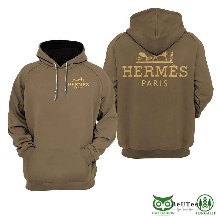 Luxury Hermes Logo Brown Basic 3D Hoodie